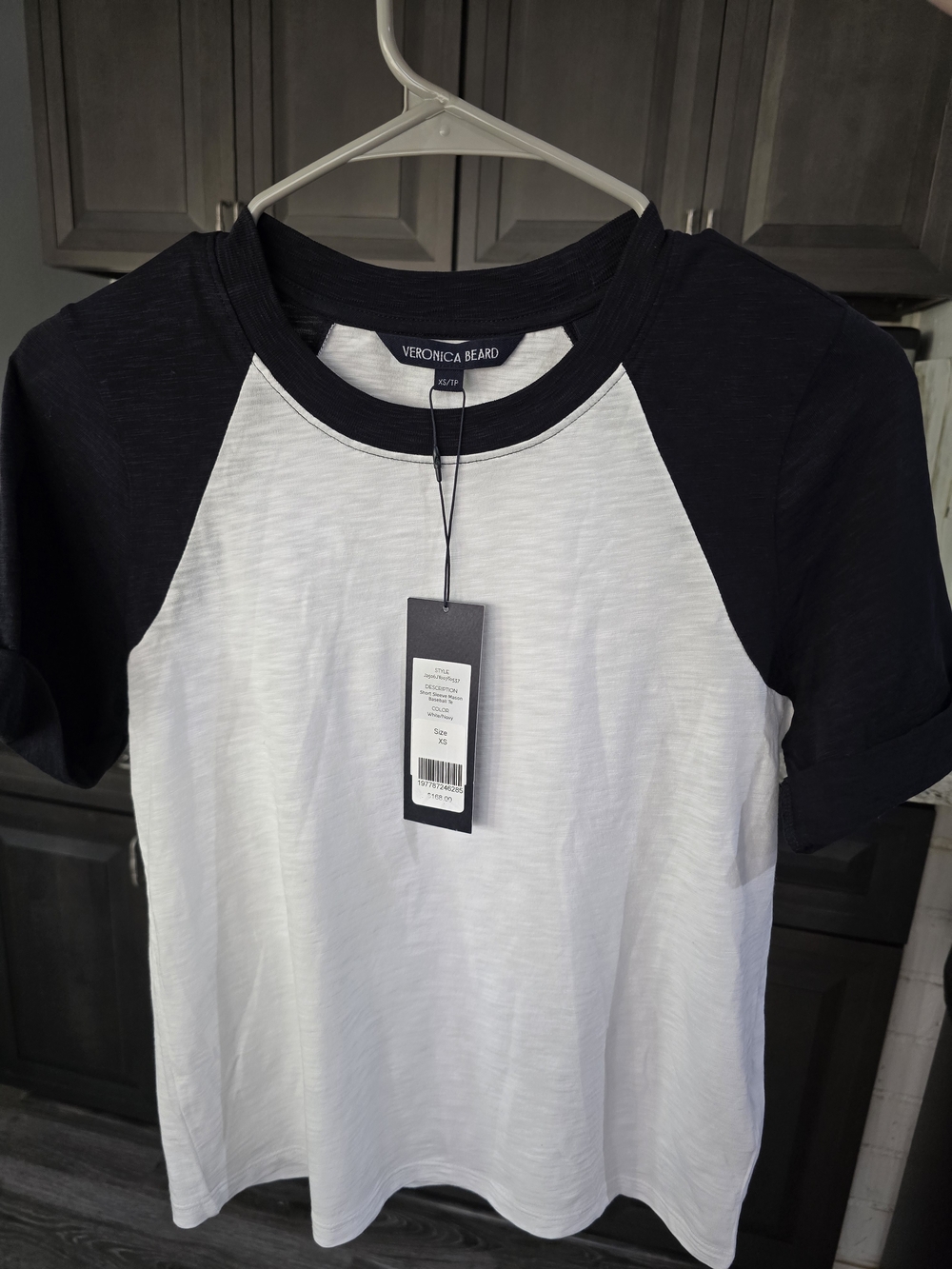NWT Veronica Beard Designer Baseball Tee White/ Navy XS 100% Pima Cotton $168 - Picture 8 of 14